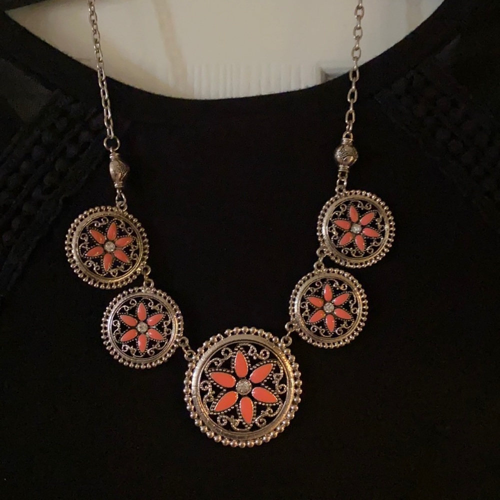 Silver and Coral Necklace